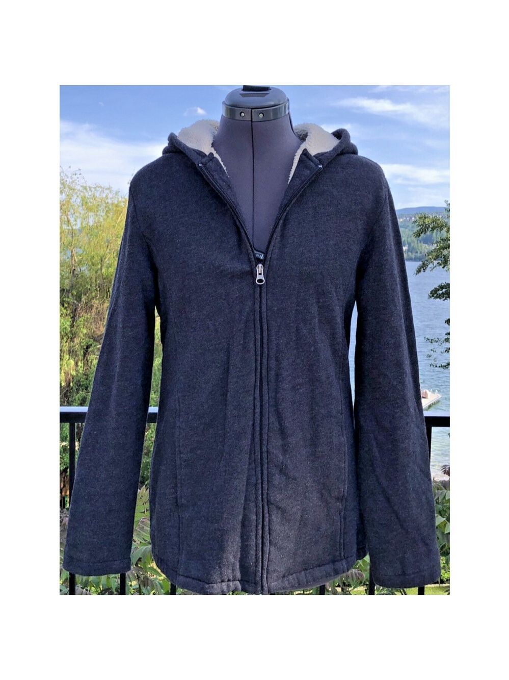 Size M Lady Hathaway Womens Full Zip Sweater Warm Cozy Lined Dark Grey CN